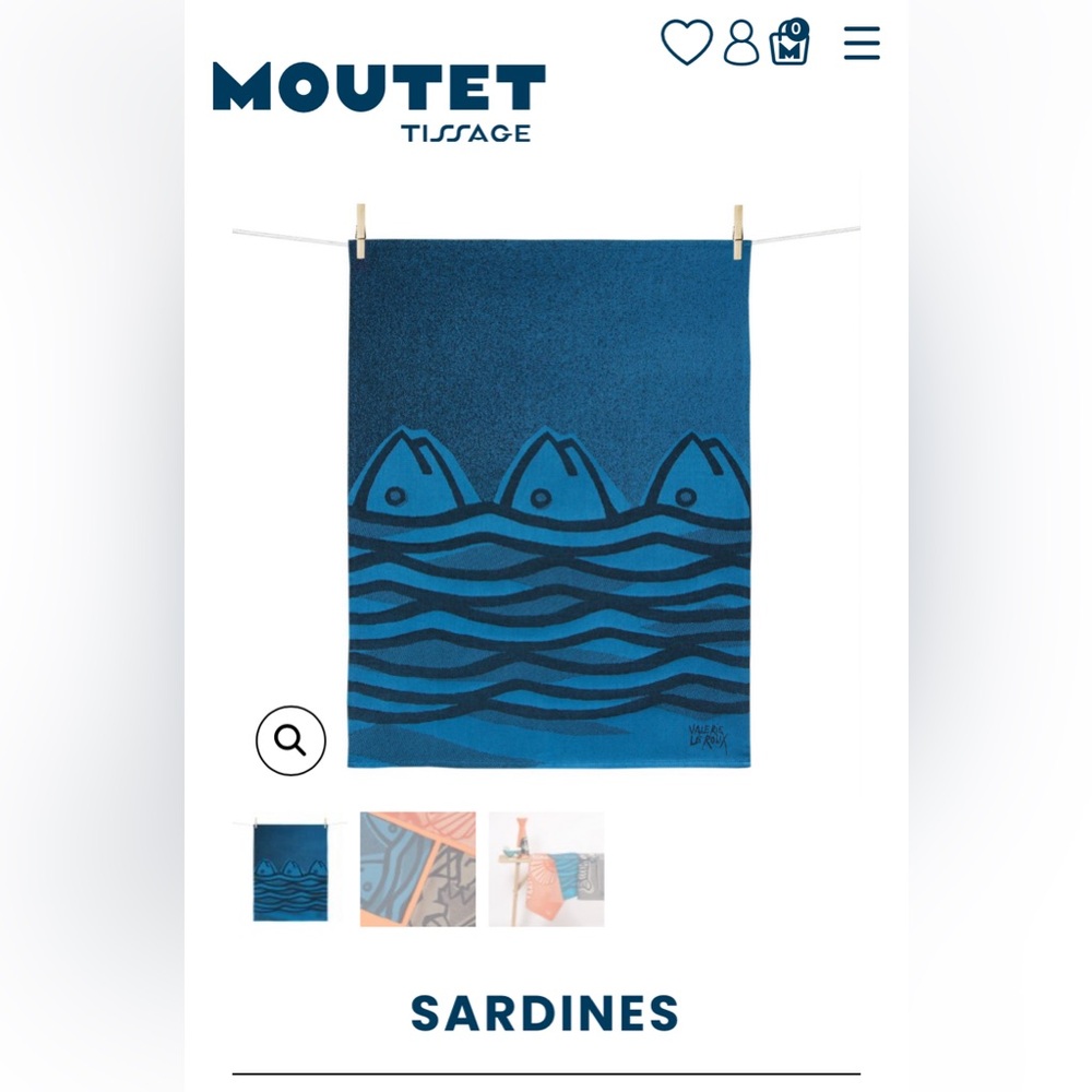NWOT Valérie Le Roux 100% Cotton Kitchen Tea Towel (Sardines) France